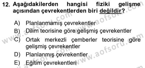 Kentleşme ve Konut Politikaları Dersi 2018 - 2019 Yılı (Final) Dönem Sonu Sınav Soruları 12. Soru