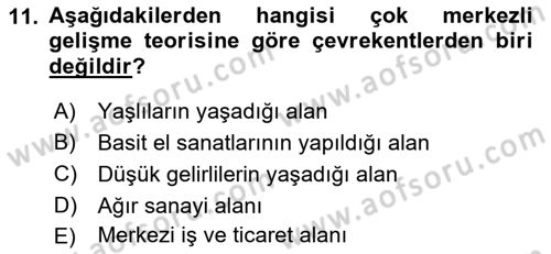 Kentleşme ve Konut Politikaları Dersi 2018 - 2019 Yılı Yaz Okulu Sınav Soruları 11. Soru