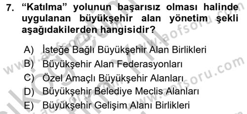 Kentleşme ve Konut Politikaları Dersi 2018 - 2019 Yılı Yaz Okulu Sınav Soruları 7. Soru