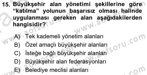 Kentleşme ve Konut Politikaları Dersi 2019 - 2020 Yılı (Vize) Ara Sınavı 15. Soru