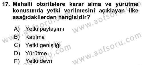 Kentleşme ve Konut Politikaları Dersi 2019 - 2020 Yılı (Vize) Ara Sınavı 17. Soru