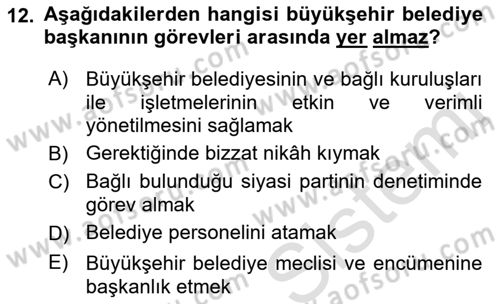 Kentleşme ve Konut Politikaları Dersi 2019 - 2020 Yılı (Final) Dönem Sonu Sınav Soruları 12. Soru