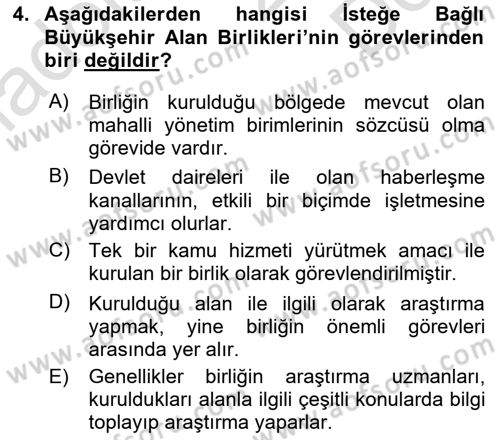 Kentleşme ve Konut Politikaları Dersi 2019 - 2020 Yılı (Final) Dönem Sonu Sınav Soruları 4. Soru