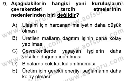 Kentleşme ve Konut Politikaları Dersi 2019 - 2020 Yılı (Final) Dönem Sonu Sınav Soruları 9. Soru
