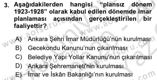Kentleşme ve Konut Politikaları Dersi 2020 - 2021 Yılı Yaz Okulu Sınav Soruları 3. Soru