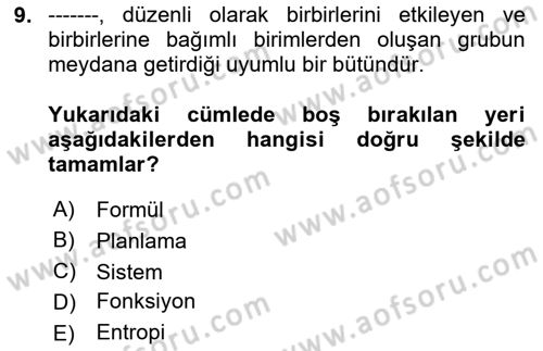 Kentleşme ve Konut Politikaları Dersi 2020 - 2021 Yılı Yaz Okulu Sınav Soruları 9. Soru
