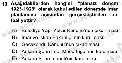Kentleşme ve Konut Politikaları Dersi Ara Sınavı Deneme Sınav Soruları 10. Soru