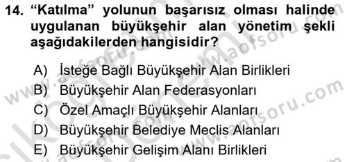 Kentleşme ve Konut Politikaları Dersi 2021 - 2022 Yılı (Vize) Ara Sınavı 14. Soru