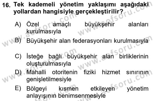 Kentleşme ve Konut Politikaları Dersi 2021 - 2022 Yılı (Vize) Ara Sınavı 16. Soru