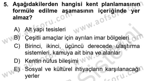 Kentleşme ve Konut Politikaları Dersi 2021 - 2022 Yılı (Vize) Ara Sınav Soruları 5. Soru