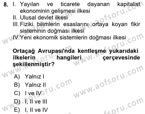 Kentleşme ve Konut Politikaları Dersi 2021 - 2022 Yılı (Vize) Ara Sınav Soruları 8. Soru
