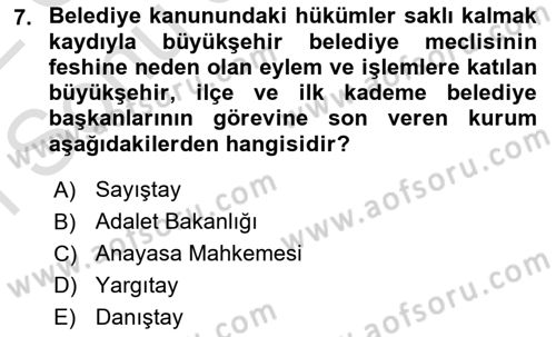 Kentleşme ve Konut Politikaları Dersi 2021 - 2022 Yılı (Final) Dönem Sonu Sınav Soruları 7. Soru