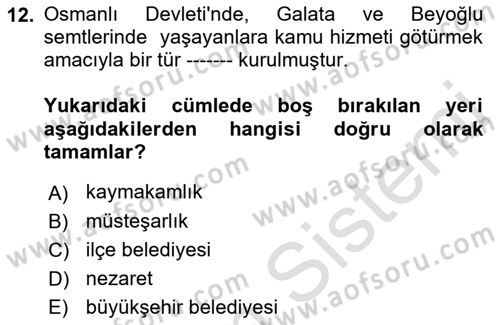 Kentleşme ve Konut Politikaları Dersi 2022 - 2023 Yılı (Final) Dönem Sonu Sınav Soruları 12. Soru