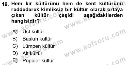 Kentleşme ve Konut Politikaları Dersi 2022 - 2023 Yılı (Final) Dönem Sonu Sınav Soruları 19. Soru