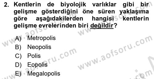 Kentleşme ve Konut Politikaları Dersi 2022 - 2023 Yılı (Final) Dönem Sonu Sınav Soruları 2. Soru