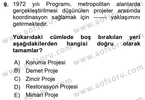 Kentleşme ve Konut Politikaları Dersi 2022 - 2023 Yılı (Final) Dönem Sonu Sınav Soruları 9. Soru