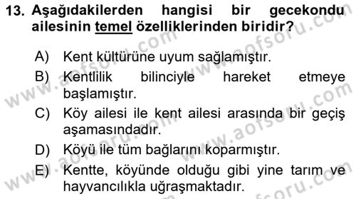 Kentleşme ve Konut Politikaları Dersi 2022 - 2023 Yılı Yaz Okulu Sınavı 13. Soru