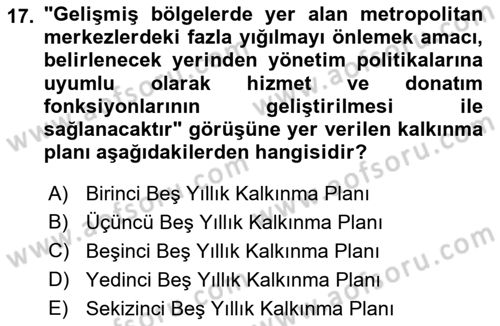 Kentleşme ve Konut Politikaları Dersi 2022 - 2023 Yılı Yaz Okulu Sınav Soruları 17. Soru