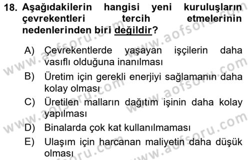 Kentleşme ve Konut Politikaları Dersi 2022 - 2023 Yılı Yaz Okulu Sınav Soruları 18. Soru