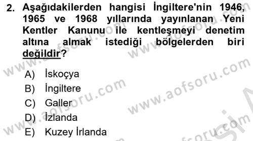 Kentleşme ve Konut Politikaları Dersi 2023 - 2024 Yılı (Vize) Ara Sınavı 2. Soru