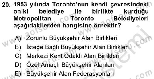 Kentleşme ve Konut Politikaları Dersi 2023 - 2024 Yılı (Vize) Ara Sınavı 20. Soru