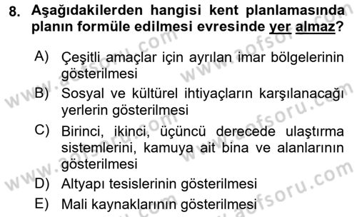Kentleşme ve Konut Politikaları Dersi 2023 - 2024 Yılı (Vize) Ara Sınav Soruları 8. Soru