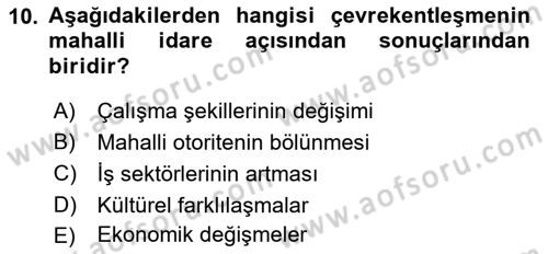 Kentleşme ve Konut Politikaları Dersi 2023 - 2024 Yılı (Final) Dönem Sonu Sınav Soruları 10. Soru