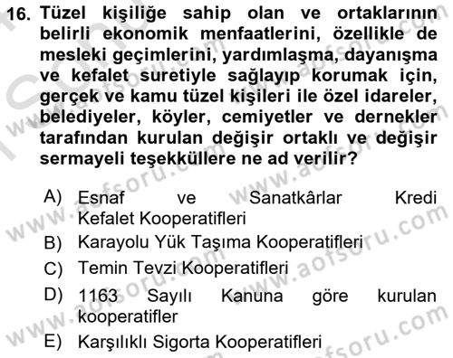 Kentleşme ve Konut Politikaları Dersi 2023 - 2024 Yılı (Final) Dönem Sonu Sınavı 16. Soru