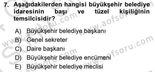 Kentleşme ve Konut Politikaları Dersi 2023 - 2024 Yılı (Final) Dönem Sonu Sınavı 7. Soru