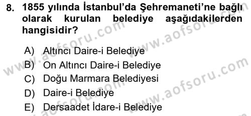 Kentleşme ve Konut Politikaları Dersi 2023 - 2024 Yılı (Final) Dönem Sonu Sınav Soruları 8. Soru