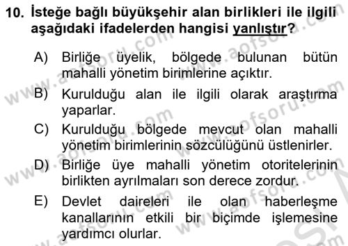 Kentleşme ve Konut Politikaları Dersi 2023 - 2024 Yılı Yaz Okulu Sınav Soruları 10. Soru
