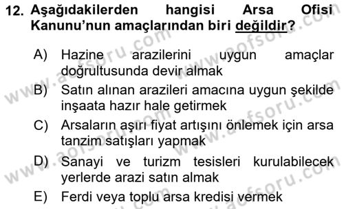 Kentleşme ve Konut Politikaları Dersi 2023 - 2024 Yılı Yaz Okulu Sınav Soruları 12. Soru
