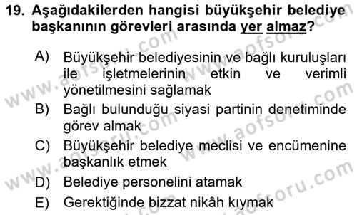 Kentleşme ve Konut Politikaları Dersi 2023 - 2024 Yılı Yaz Okulu Sınav Soruları 19. Soru