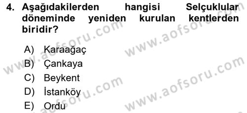 Kentleşme ve Konut Politikaları Dersi 2023 - 2024 Yılı Yaz Okulu Sınav Soruları 4. Soru