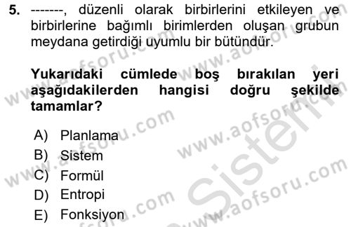 Kentleşme ve Konut Politikaları Dersi 2023 - 2024 Yılı Yaz Okulu Sınav Soruları 5. Soru