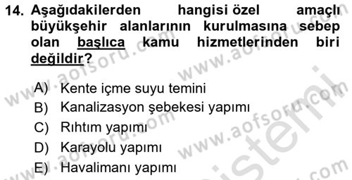 Kentleşme ve Konut Politikaları Dersi Ara Sınavı Deneme Sınav Soruları 14. Soru
