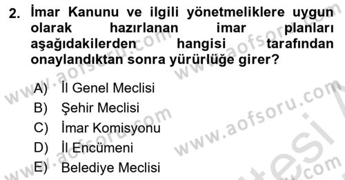 Kentleşme ve Konut Politikaları Dersi Ara Sınavı Deneme Sınav Soruları 2. Soru