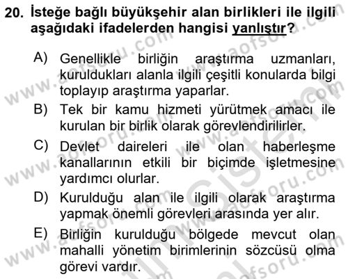 Kentleşme ve Konut Politikaları Dersi Ara Sınavı Deneme Sınav Soruları 20. Soru