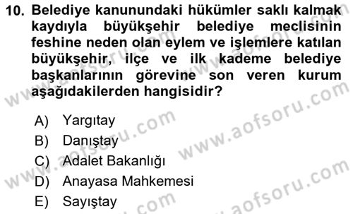 Kentleşme ve Konut Politikaları Dersi 2024 - 2025 Yılı (Final) Dönem Sonu Sınav Soruları 10. Soru