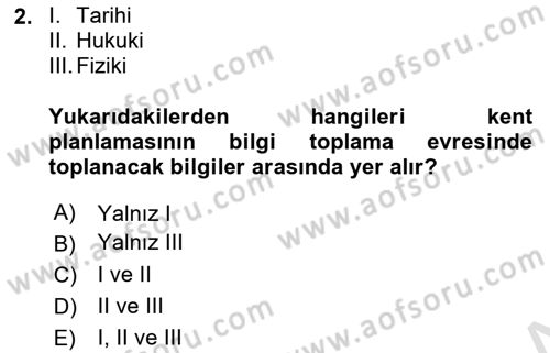 Kentleşme ve Konut Politikaları Dersi 2024 - 2025 Yılı (Final) Dönem Sonu Sınav Soruları 2. Soru