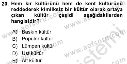 Kentleşme ve Konut Politikaları Dersi 2024 - 2025 Yılı (Final) Dönem Sonu Sınav Soruları 20. Soru