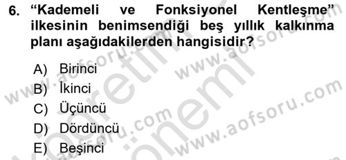 Kentleşme ve Konut Politikaları Dersi 2024 - 2025 Yılı (Final) Dönem Sonu Sınav Soruları 6. Soru