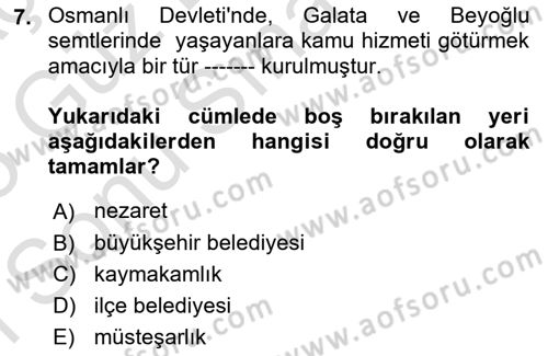 Kentleşme ve Konut Politikaları Dersi 2024 - 2025 Yılı (Final) Dönem Sonu Sınav Soruları 7. Soru