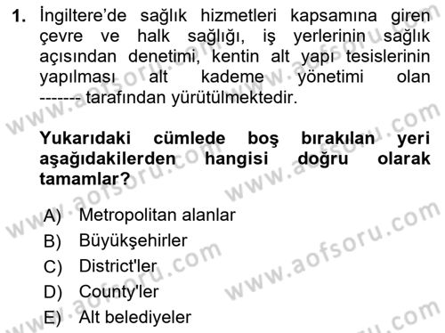 Kentleşme ve Konut Politikaları Dersi 2024 - 2025 Yılı Yaz Okulu Sınav Soruları 1. Soru