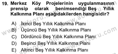 Kentleşme ve Konut Politikaları Dersi 2024 - 2025 Yılı Yaz Okulu Sınav Soruları 19. Soru