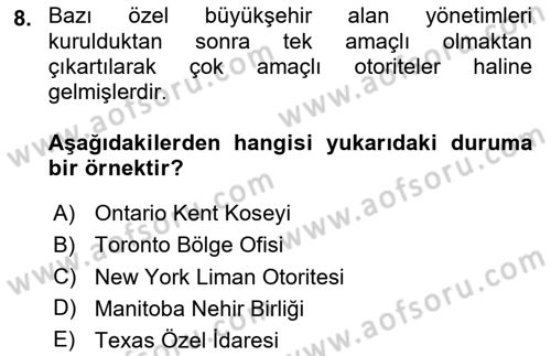 Kentleşme ve Konut Politikaları Dersi 2024 - 2025 Yılı Yaz Okulu Sınav Soruları 8. Soru