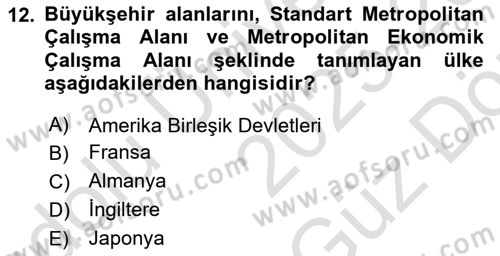 Kentleşme ve Konut Politikaları Dersi 2025 - 2026 Yılı (Vize) Ara Sınav Soruları 12. Soru