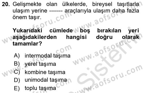 Kentleşme ve Konut Politikaları Dersi 2025 - 2026 Yılı (Vize) Ara Sınav Soruları 20. Soru