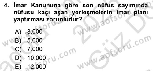 Kentleşme ve Konut Politikaları Dersi 2025 - 2026 Yılı (Vize) Ara Sınav Soruları 4. Soru