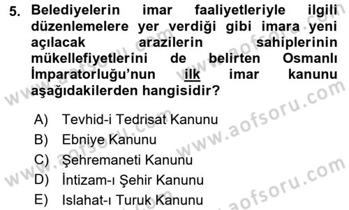 Kentleşme ve Konut Politikaları Dersi 2025 - 2026 Yılı (Vize) Ara Sınav Soruları 5. Soru